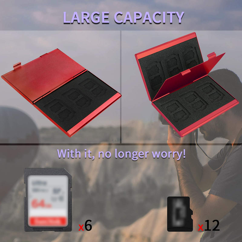 [Australia - AusPower] - SD Card Holder, SD Card Case, LAVILI CF Memory Card Holder Case Aluminum Alloy Hard Shell, Double-Layer Capacity for 6SD Cards and 12 TF Cards Red Color 