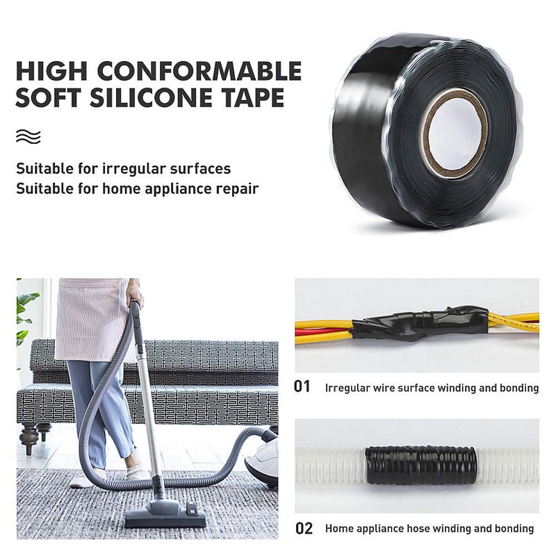 [Australia - AusPower] - Seal Self Fusing Silicone Tape - 1 Inch Wide and 15 Feet Long Weatherproof Self Fusing Silicone Sealing Tape for Emergency Pipeline Repair/Cable Bandage/Tool Fixing（Black） 