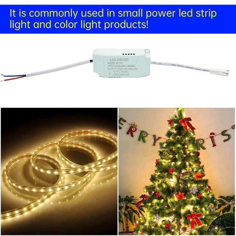 [Australia - AusPower] - Qimoo 8-12W LED Driver, Constant Current 300mA AC 85-265V Output 24-42V SM Male Connector External Power Supply Rectifier Transformer for LED Ceiling Light White 8~12W 