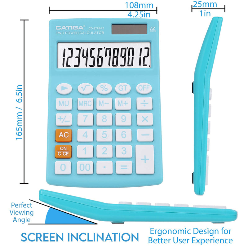 [Australia - AusPower] - Desktop Calculator with 12 Digit LCD Display Screen, Home or Office Use, Easy to Use with Clear Display/Memory Functions, CD-2775 (Light Blue) Teal 
