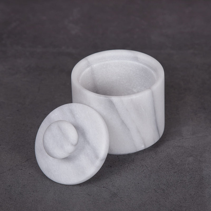 [Australia - AusPower] - Creative Home Natural Marble Salt Cellar Keeper Round Salt Spices Container Salt and Pepper Bowls, 3" Diam. x 3.3" H, Off-White 