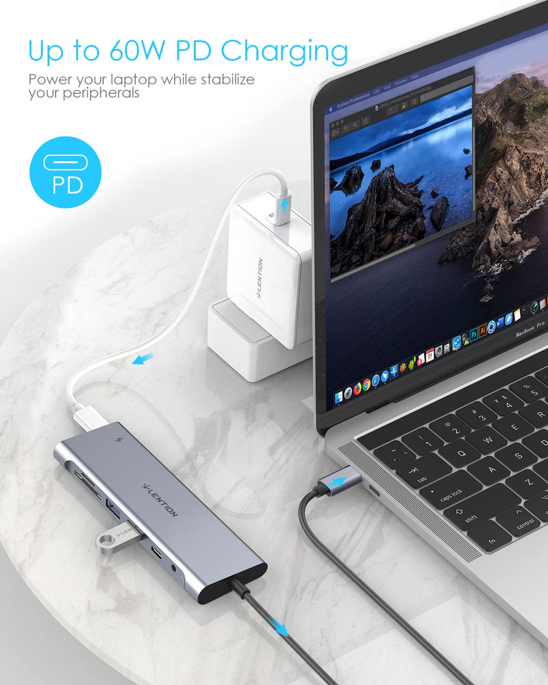 [Australia - AusPower] - LENTION 3.3FT Long Cable USB C Hub with 4K HDMI, 2 USB 3.0, Card Reader, Aux, Type C Data/Charging Compatible 2022-2016 MacBook Pro, Mac Air/Surface, More, Stable Driver Adapter (CB-C37, Space Gray) 