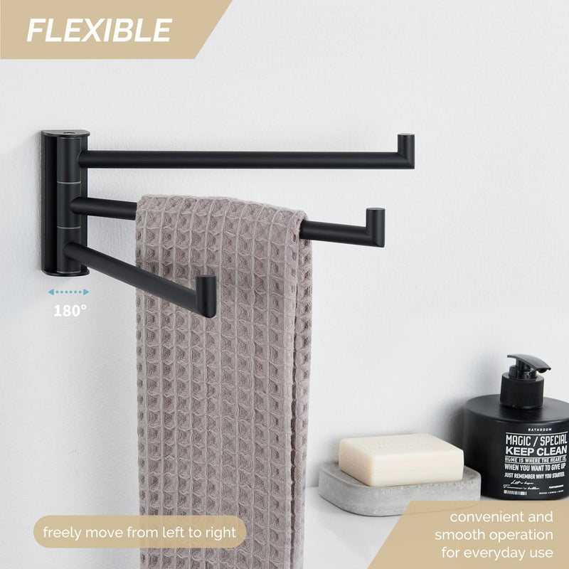 [Australia - AusPower] - Swivel Hand Towel Holder 3 Bars, Angle Simple 304 Stainless Steel Hand Towel Rack, Folding Bathroom Towel Hanger Wall Mount, Matte Black 