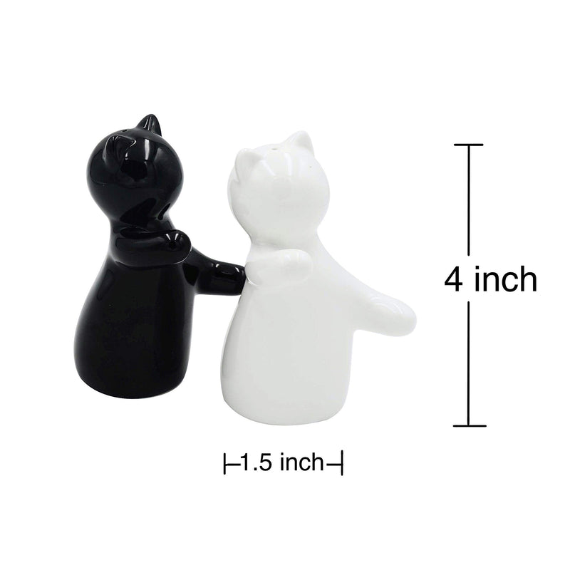 [Australia - AusPower] - Holitika Cute Salt and Pepper Shakers, Funny Ceramic Jar Kitchen Accessories Set, Hugging Cat Couple Set, Chip-free Ceramic, Easy to Refill & Dispense- Perfect for Gift, White & Black Set,S1 S1 