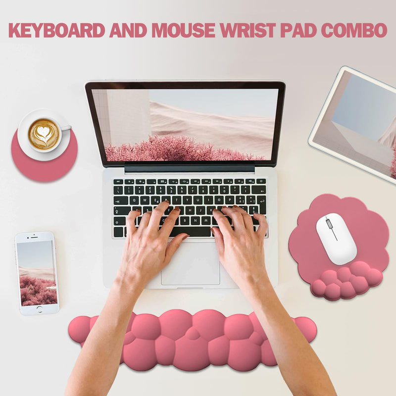[Australia - AusPower] - Lauspuck Cloud Keyboard Wrist Rest and Mouse Pad with Wrist Support Set, Ergonomic PU Leather Mouse Pads, Pain Relief Memory Foam Non-Slip for Computer,Laptop, Morandi Red 
