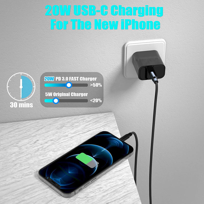 [Australia - AusPower] - [Apple MFi Certified] iPhone Fast Charger, Stuffcool 20W Type C Power Delivery Wall Charger with 6FT Nylon Braided USB C to Lightning Quick Charge Sync Cable for iPhone 13/12/11/XS/XR/X/8/iPad/AirPods Black 