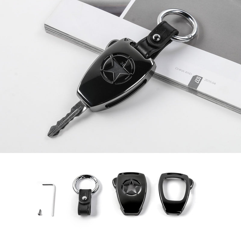 [Australia - AusPower] - JeCar Metal Remote Key Fob Cover Case Shell Fob Protection Hull with Key Chain for Jeep Wrangler JK JKU 2008-2017/Compass 2008-2015/Patriot 2011-2016 Accessories 