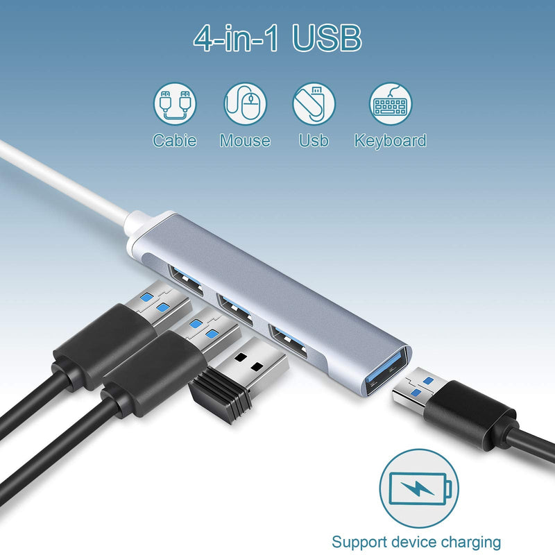 [Australia - AusPower] - Mini USB Hub Extensions, 4 Port USB 3.0 Hub Expander, 2.0 Hub, USB Adapter Station, Ultra Slim Portable Data Hub Applicable for Laptop, iMac Pro, MacBook Air, Mac, Notebook PC, USB Splitter Aluminum 