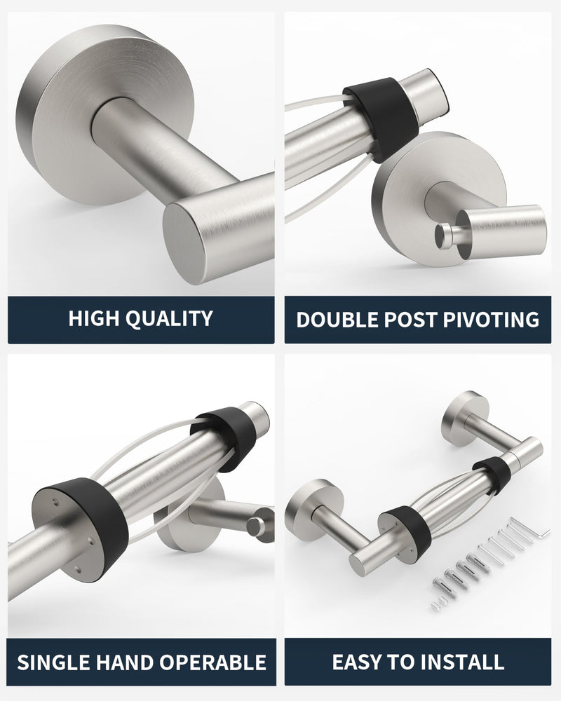 [Australia - AusPower] - BATHDANCE Brushed Nickel Toilet Paper Holder Wall Mount, Single Hand Operable Easy Tear Bathroom Toilet Paper Holder SUS 304 Stainless Steel, Double Post Pivoting Toilet Paper Roll Holder 