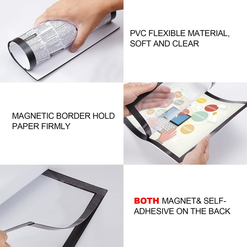 [Australia - AusPower] - Nellvita 4Pcs Magnetic Signs Holder, for 8.5" x 11" Letter, Durable PVC Magnetic Document Holder, Magnetic Picture Poster Frame, Can Self-Adhesive Wall/ Door/ Window or Magnetic for Refrigerator Black 4 Pcs 