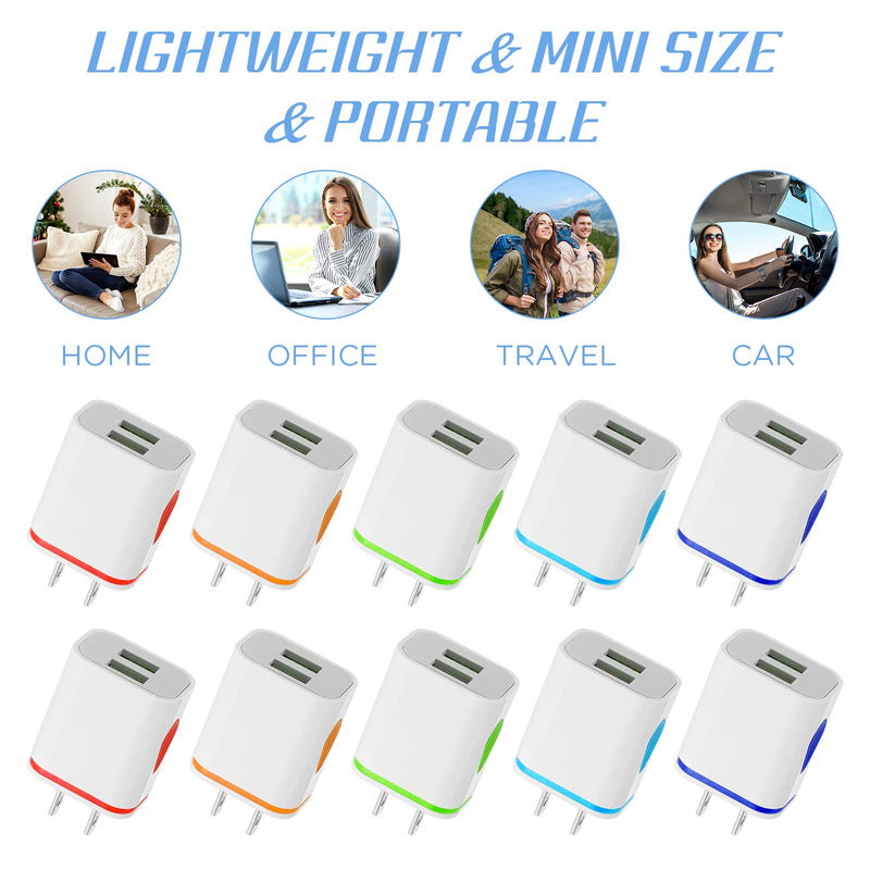 [Australia - AusPower] - Xuhal 12 Pcs USB Wall Charger Bulk Dual Port Fast Charging Block USB Charger Adapter Plug Cube 2.1A USB Wall Charger Replacement for Most Smartphones and Tablets, Colorful (Water Drop Style) Water Drop Style 