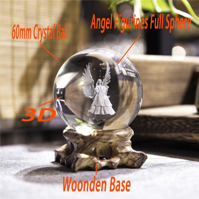 [Australia - AusPower] - 3D Angel Figurines Full Sphere Crystal Ball Laser Engraved Paperweight Home Art Decor Crafts(Clear) 