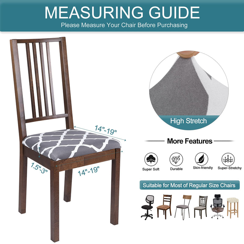 [Australia - AusPower] - SearchI Seat Covers for Dining Room Chairs Stretch Printed Chair Seat Covers Set of 4, Removable Washable Upholstered Chair Seat Protector Cushion Slipcovers for Kitchen, Office(Grey+White) Grey+white 