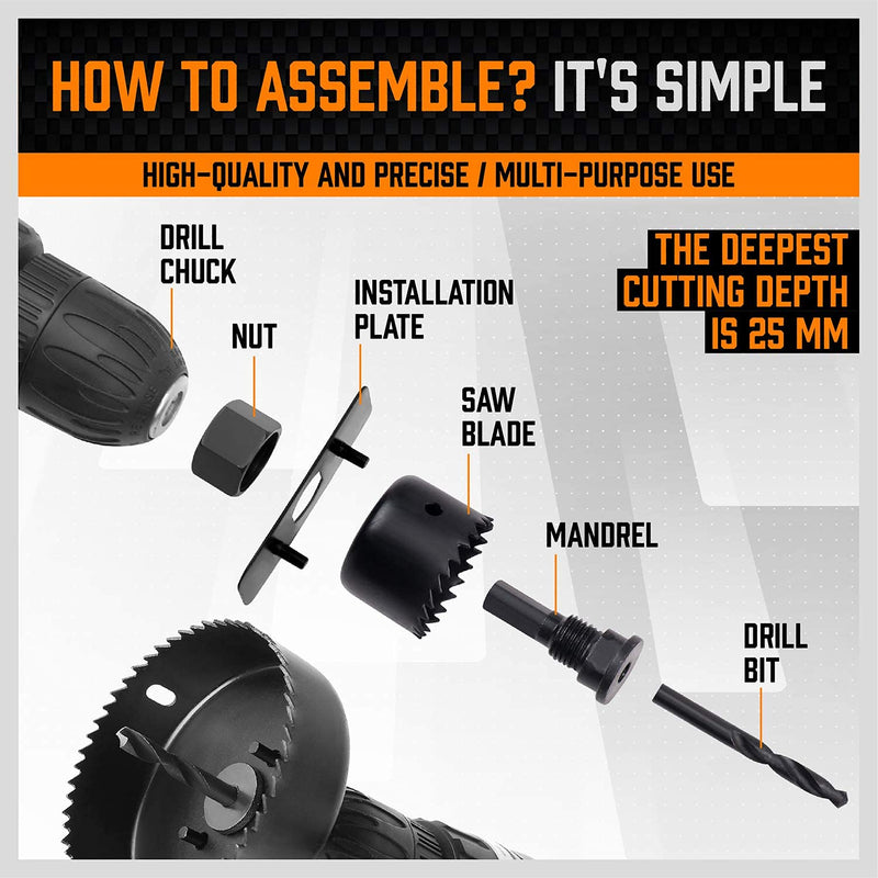 [Australia - AusPower] - HORUSDY Hole Saw Set, Hole Saw Kit with Saw Blades 6"(152mm) -3/4" (19mm), Ideal for Soft Wood, PVC Board and More 