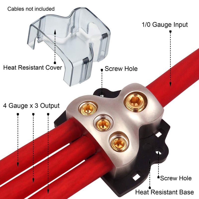 [Australia - AusPower] - Freajoin 0/2/4 AWG Gauge Power Distribution Block 1/0 Gauge in -3 x 4 Gauge Out 1/0 GA In to (3) 4 GA Out 