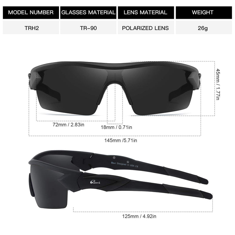 [Australia - AusPower] - Bevi Polarized Sports Sunglasses TR90 Unbreakable Frame for Men Women Running Cycling Golf Baseball Black 