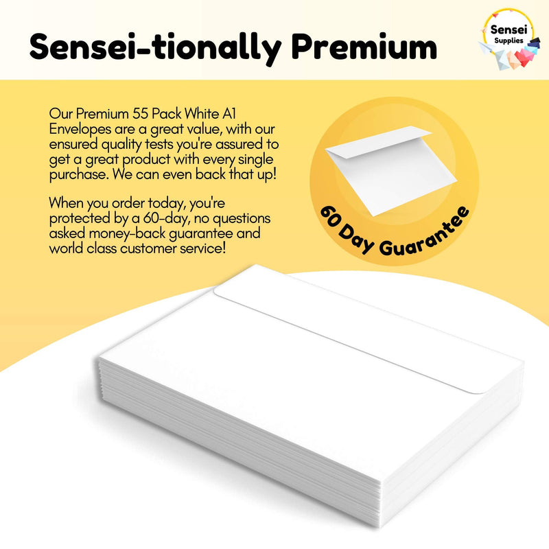 [Australia - AusPower] - 55 3 ⅝ x 5 ⅛ White RSVP Small Envelopes - A1 - For Weddings Response Cards, Baby Showers, Thank You Notes, Photos and any 3” x 5” inserts - W/Peel, Press & Self Seal - Square Flap A1 55 Pack 