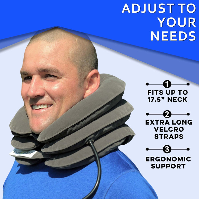 [Australia - AusPower] - Cervical Neck Traction Device by EverRelief - Inflatable Neck Stretcher Collar for Instant Neck & Shoulder Decompression - US Owned & FDA Registered Support Brace for at Home Neck Pain Relief 