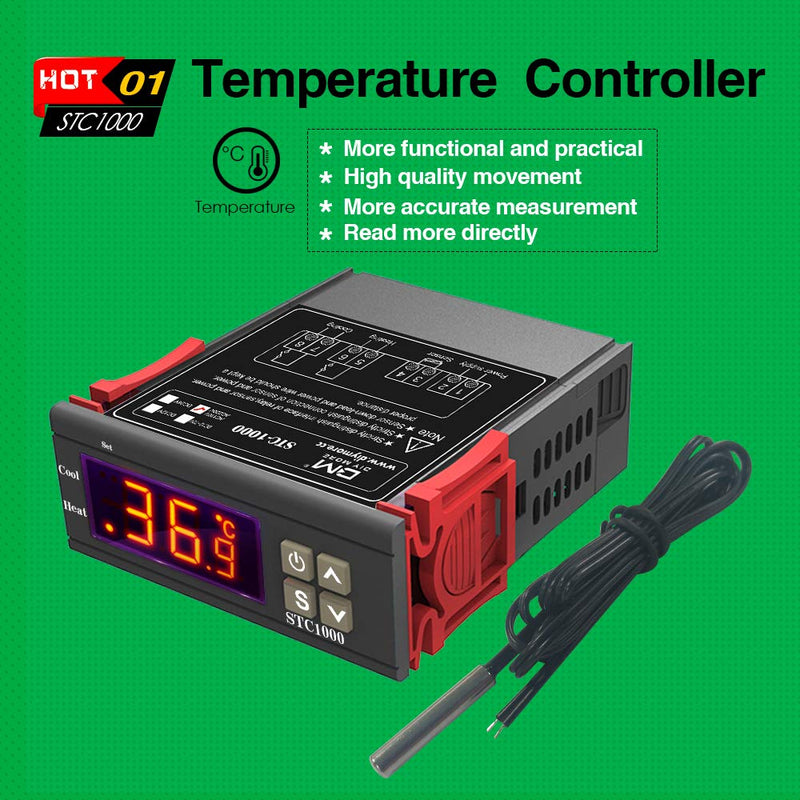 [Australia - AusPower] - diymore STC-1000 AC 10A 110V-220V All-Purpose Digital LED Temperature Controller Heating Cooling Thermostat 2 Relays Output with NTC Sensor Probe(Only Support ℃) AC 110-220V 