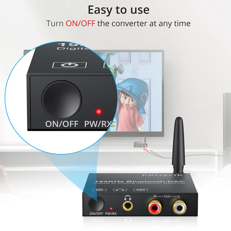 [Australia - AusPower] - PROZOR 192k Digital to Analog Audio Converter with Bluetooth 5.0 Receiver Digital Toslink Optical to 3.5mm, Coaxial Toslink to Analog Stereo L/R RCA 3.5mm Audio Adapter 