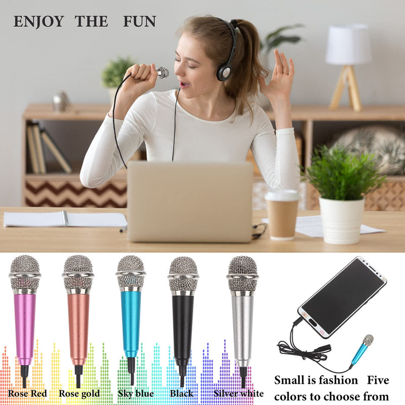 [Australia - AusPower] - 5Pcs Mini Microphone with Omnidirectional Stereo Mic for Voice Recording, Portable Microphone Chatting and Singing on Apple Phone, Android 5 colors 