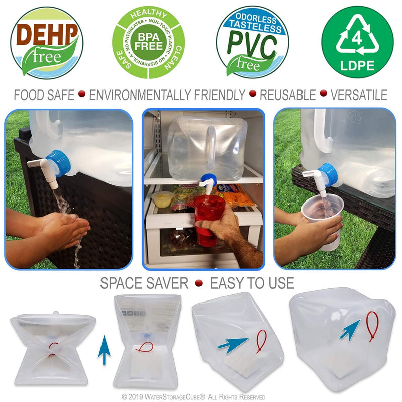 [Australia - AusPower] - WaterStorageCube BPA Free Collapsible Water Container with Spigot, Camping Water Storage Carrier Jug for Outdoors Hiking Backpack & Survival Kit, Foldable Portable Water Canteen 1.3/2.6/5.3 Gallon 1.3 Gallon 2-Pack 1.3 Gal 