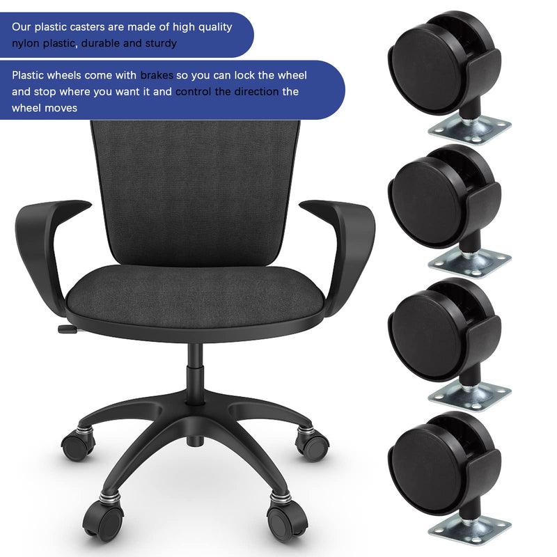 [Australia - AusPower] - Kuqqi 2 Inch Swivel Stem Caster Wheel with Locking Brakes Plastic Replacement Furniture Shelves Wheels Floor Protecting Office Chair Swivel Caster,Pack of 4 