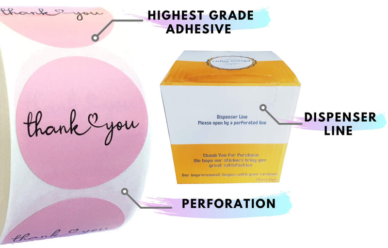 [Australia - AusPower] - Thank You Stickers | 1.5 inches 1000 Pink Stickers | Dispenser Box | Unique Desing Thank You Stickers Roll | Great for Thank You Cards, Wedding Favors, Birthday, Baby Shower, Mailing Bags 