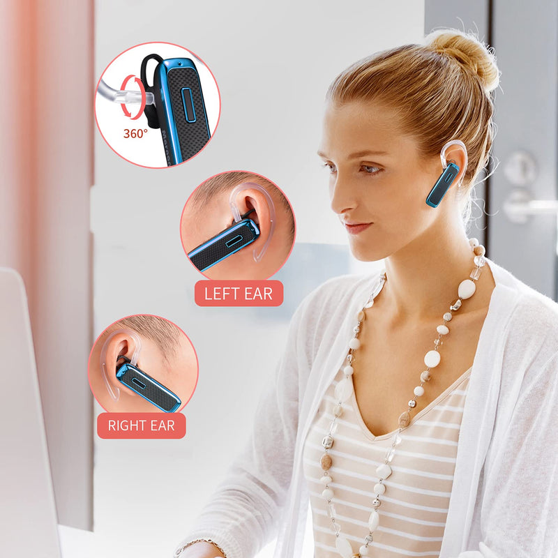 [Australia - AusPower] - Bluetooth Headset, Wireless Bluetooth Earpiece w/ 18 Hours Playtime and Noise Cancelling Mic,Ultralight Earbud Headphone Hands-Free Calls for iPhone Tablet Samsung Android Cell Phones Truck Driver Blue 
