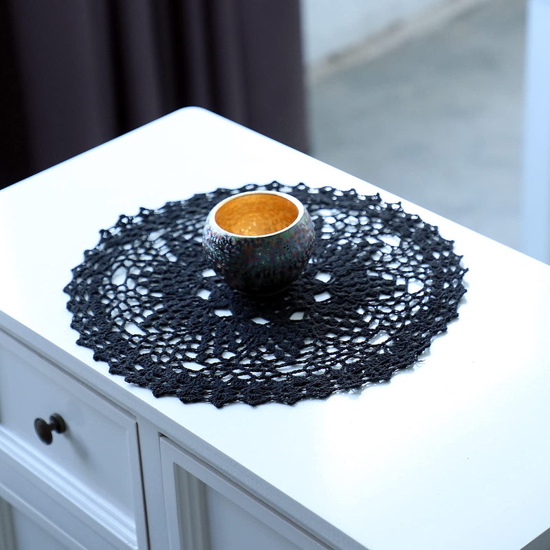 [Australia - AusPower] - Qxzvzem 2 Pieces 12 Inch Halloween Doilies Crochet for Dressers and End Tables Crafts Disposable Small Valentines Doilies Cloth Lace Placemats Coasters Black Cotton Round Tablecloth 