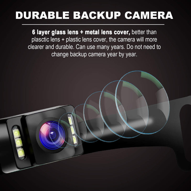 [Australia - AusPower] - GLK Car Rear View Backup Camera HD License Plate Backup Camera with Wide View Angle 6 LED Night Vision Waterproof Front & Back up Camera, Guide Line On/Off Black-6 Led license plate reverse camera 