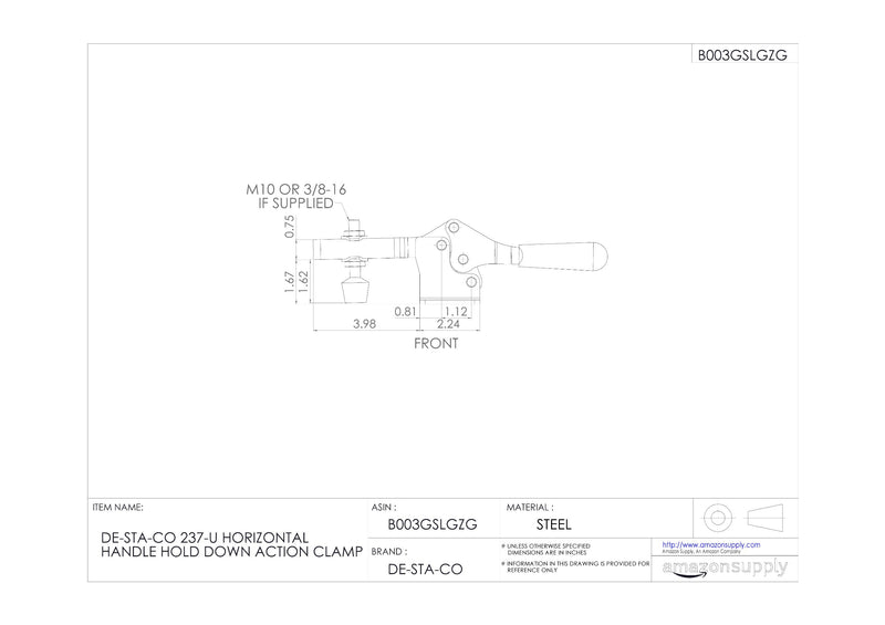 [Australia - AusPower] - DE-STA-CO 237-U Horizontal Handle Hold Down Action Clamp 