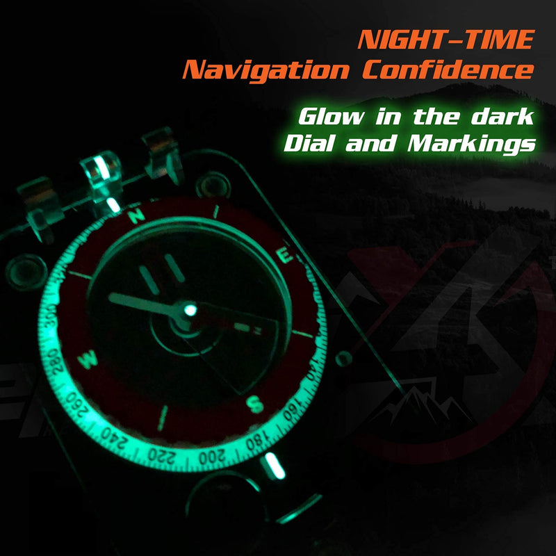 [Australia - AusPower] - Pro Hiking Compass Survival Gear and Equipment – Waterproof, Glow-in-the-Dark with Mirror Sighting – Neck Lanyard with 35-Ft Paracord Rope, Fire Starter Survival Tool, Whistle, Fishing Line 