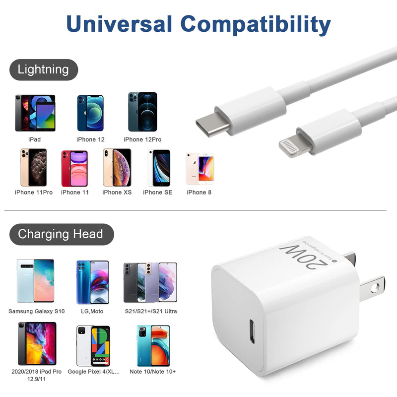 [Australia - AusPower] - 2-Pack USB C Wall Charger, 20W PD Compact Fast Charger, with 6FT USB C-to-Lightning Cable,Compatible with iPhone 13/13 Mini/13 Pro Max/12/11/Xs/XR/X 