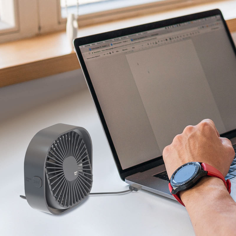 [Australia - AusPower] - Small USB Desk Fan, 3 Speeds Portable Table Fan, 360°Rotatable Personal Min Fan, Small Cooling Fan by USB Plug In, 4 inch Silent Desktop Fan for Home Office Bedroom Dorm Car Indoor Outdoor Summer Gift Grey 