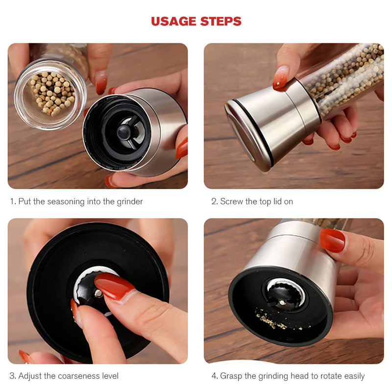 [Australia - AusPower] - bonris Professional Stainless Steel Salt and Pepper Grinder with Adjustable Coarseness with Five Grinding Level Pepper Mill Grinders Shakers .（Single Package） Tall 