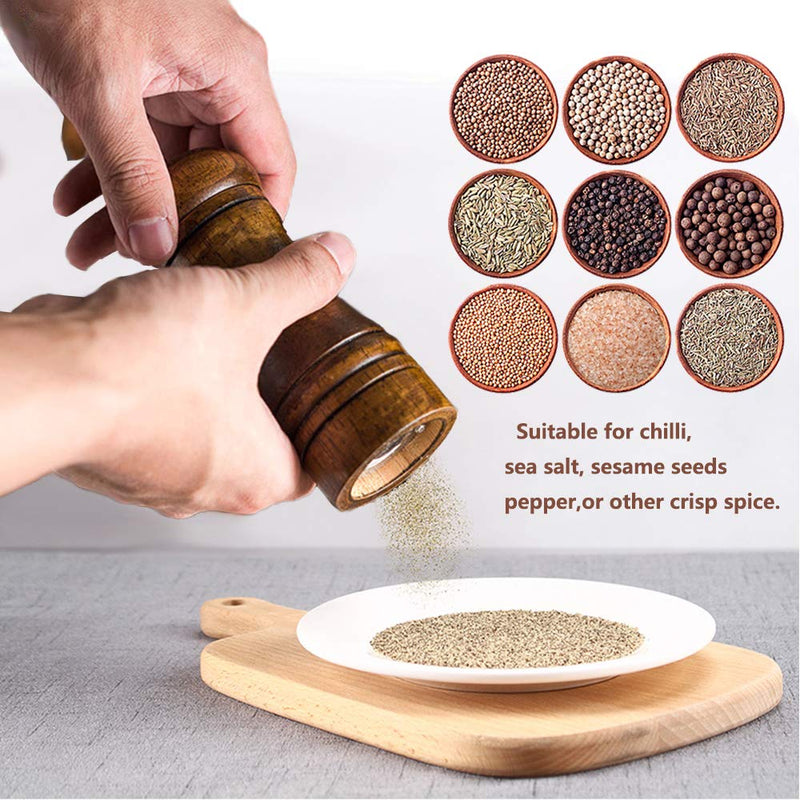 [Australia - AusPower] - Salt and Pepper Grinders Set,Ouktor Manual Wooden Salt and Pepper Mills Shakers, Ceramic Rotor with Strong Adjustable Coarseness (5.5inch) 5.5inch 