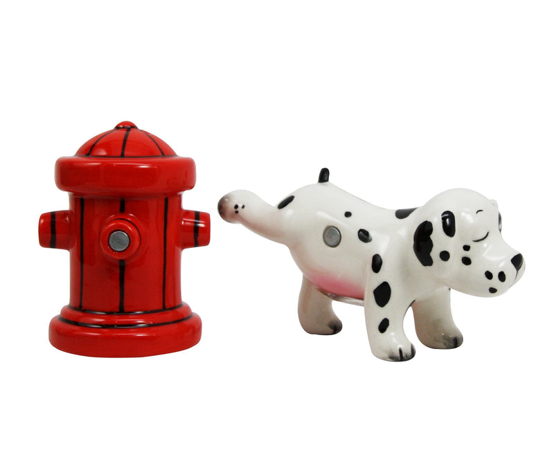 [Australia - AusPower] - Ebros Where's The Fire? Peeing Dalmatian With Red Fire Hydrant Ceramic Salt And Pepper Shakers Magnetic Set Figurines For Fireman Fire Fighters Fans Of Fire Trucks 911 Service Personnels Decors 