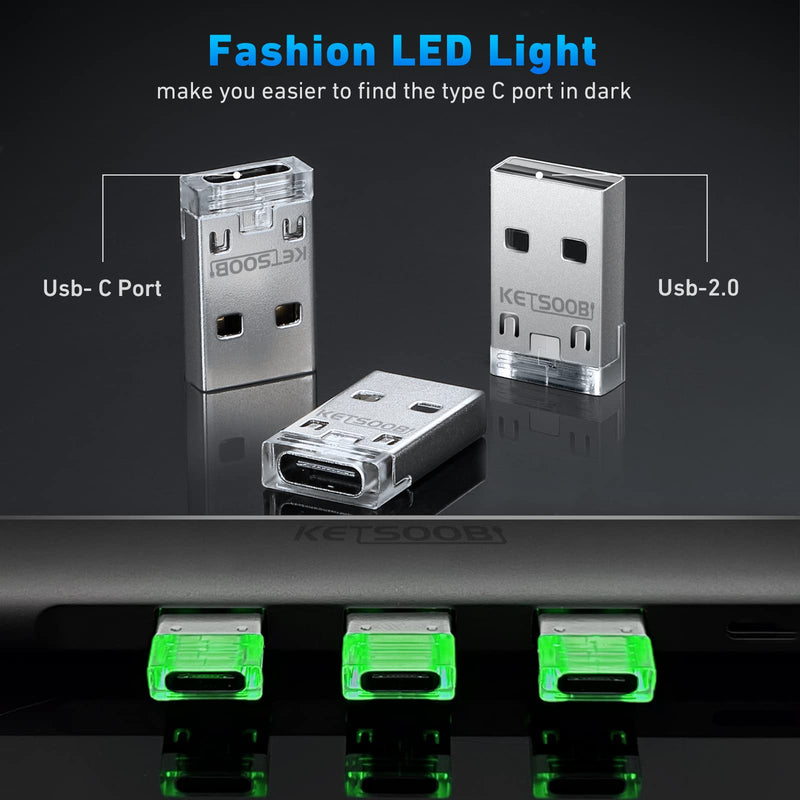 [Australia - AusPower] - USB C to USB Adapter 3 Pack USB C Female to USB A Male with Green LED Indicator Type C to USB Converter Compatible with iPhone 13 12 11 Pro Max SE Samsung Galaxy S22 S21 Google Pixel (Green) 