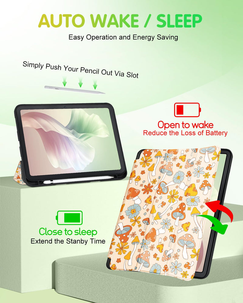 [Australia - AusPower] - Uppuppy for iPad Air 5th/4th Generation Case 10.9, for iPad Pro 11 Inch Case Girl Cute Kids Women Folio Cover Pencil Holder Mushroom Design Girly Kawaii Teen for Apple iPad Air 5/4 (2022/2020)/Pro 11" 1-for Air 10.9"/Pro 11"-Mushroom 