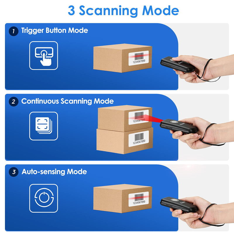 [Australia - AusPower] - Eyoyo Mini 1D Bluetooth Barcode Scanner Wireless, With Power On/Off Button, Volume Up/Down Button,1500mAh Rechargeable Battery, Portable Bar Codes Reader for Windows, Mac Computer, Android, iOS Phones Gray 
