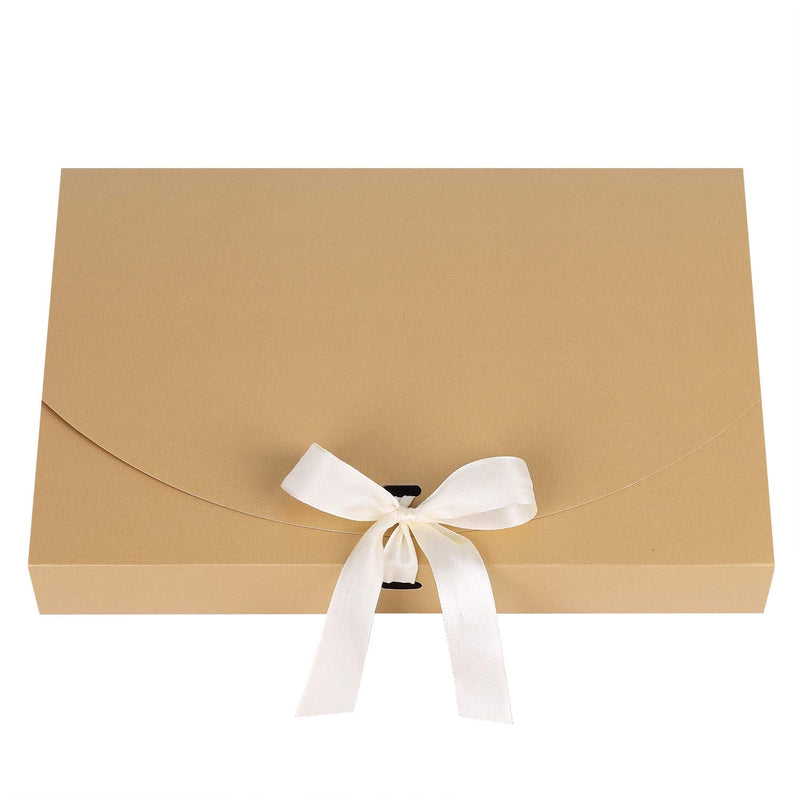 [Australia - AusPower] - 10 Pack Rectangle Presents Box with Ribbon Bowknot Kraft Paper Gift Bag Cardboard Underwear Necklace Shirt Wrapping Box Clothing Scarves Packaging Bag for Wedding Party Baby Shower Valentines Day Gold 1 