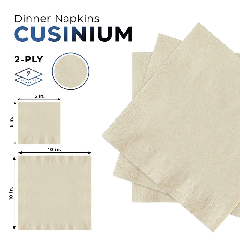 [Australia - AusPower] - CUSINIUM 250-pack Cream Ivory Paper Cocktail Napkins Disposable - 2-ply | Size: 10" x 10" (Unfolded), 5" x 5" (Folded) Cocktail (10"x10") 