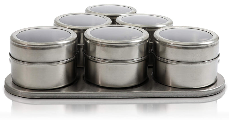 [Australia - AusPower] - Magnetic Spice Rack - 6 Stainless Spice Jars for Seasoning - Magnetic Spice Containers for the Kitchen, Dining Table, and Refrigerator - 2.50" x 8.00" x 8.00" 