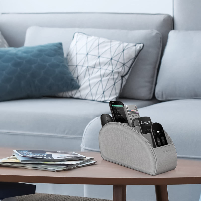[Australia - AusPower] - Remote Control Holder with 5 Compartments, KENOBEE Anti-slip Desktop Caddy Storage Organizer for Remote Controllers, Office Supplies, Makeup Brush, Media Accessories, Denim Gray Z-Denim Gray 
