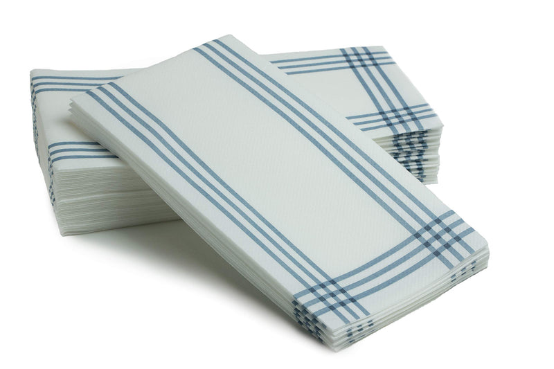 [Australia - AusPower] - SimuLinen Disposable Guest Bathroom Hand Towels – Blue Plaid Design - Linen-Feel Disposable Paper Towels, Cloth-Like Texture Single-Use - Perfect Size: 12x17” Unfolded & 8.5x4” Folded - Pack of 25 