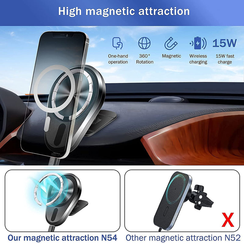 [Australia - AusPower] - Magnetic Wireless Charging Car Phone Holder 15W Car Mount for iPhone 12/12 Pro/ 12 Mini/ 12 Pro Max, Fast Charging Car Holder Charger- Compatible with Magsafe Charger/Magsafe Case 