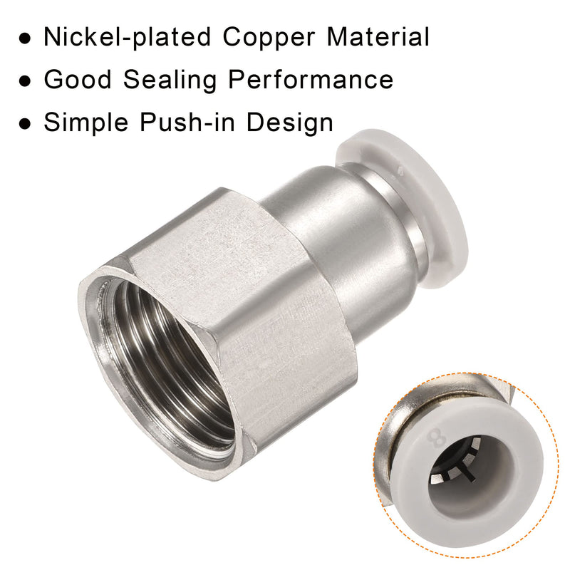 [Australia - AusPower] - MECCANIXITY Push to Connect Fittings 3/8PT Female Thread Fit 8mm Tube OD Nickel-Plated Copper Straight Union Fitting, Pack of 4 