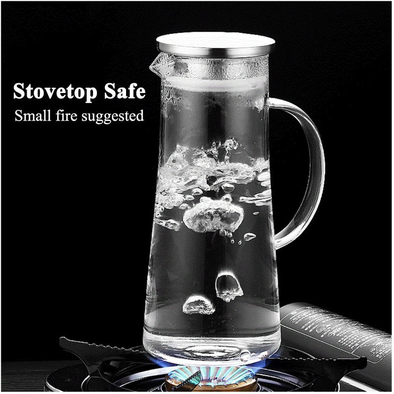 [Australia - AusPower] - SUSTEAS 1.5 Liter 51oz Glass Pitcher with Lid, Easy Clean Heat Resistant Glass Water Carafe with Handle for Hot/Cold Beverages - Water, Cold Brew, Iced Tea & Juice 