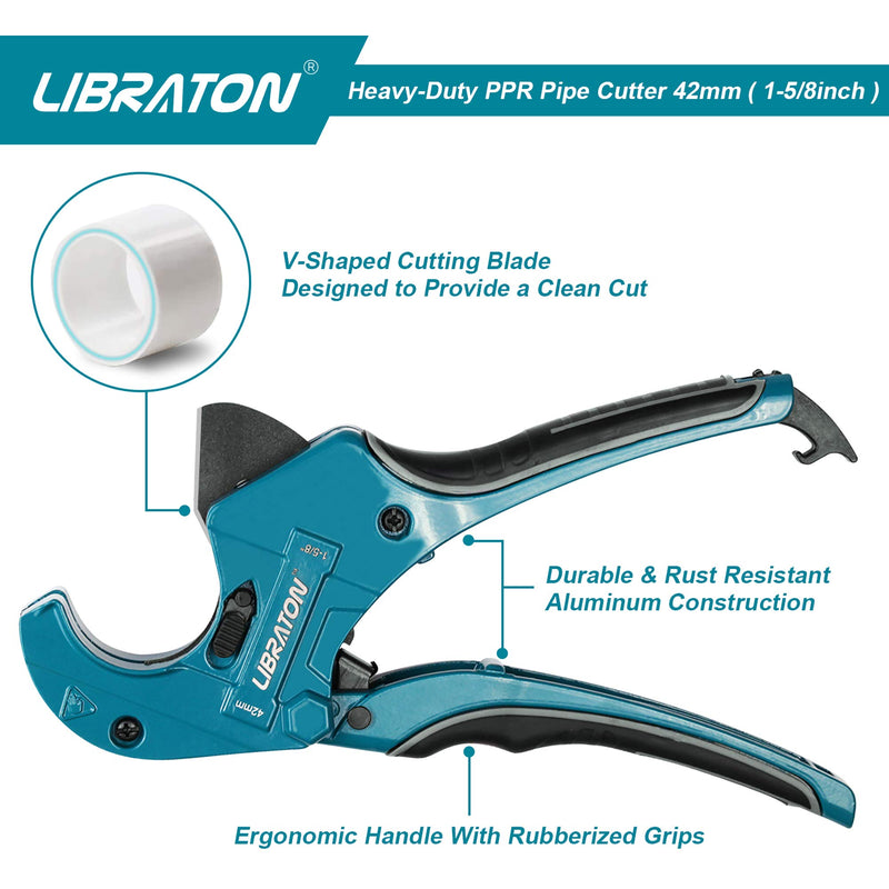 [Australia - AusPower] - Libraton PVC Cutter 1-5/8", PVC Pipe Cutter, Ratcheting PVC Cutter with Replacement Blade, Plastic Pipe Cutter, ABS Cutter for PVC, PEX PPR Plastic Pipes, Hoses and Plumbing Pipes 